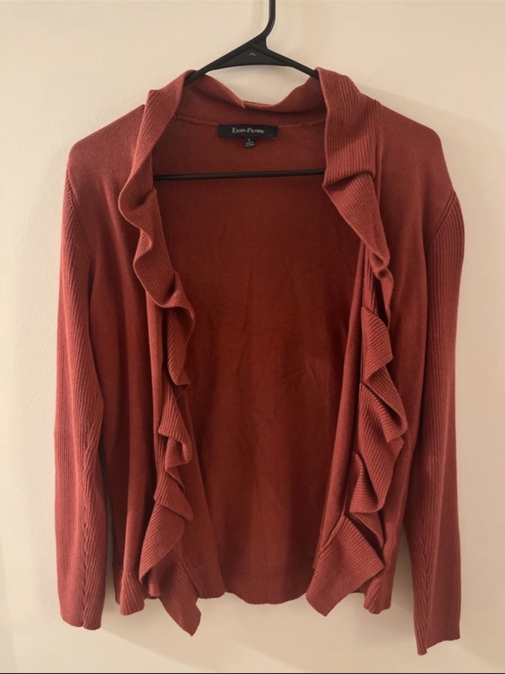 Evan Picone Ruffle Open Cardigan - Rust - Picture 3 of 4